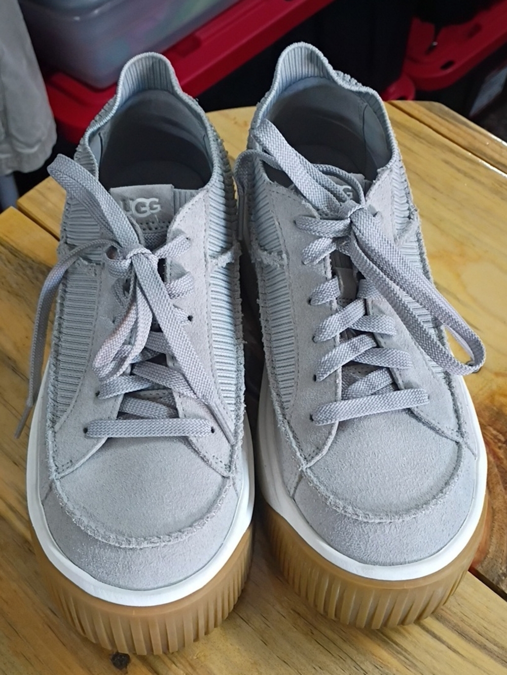 UGG Women's Light Gray Suede Platform Sneakers with Gum Sole